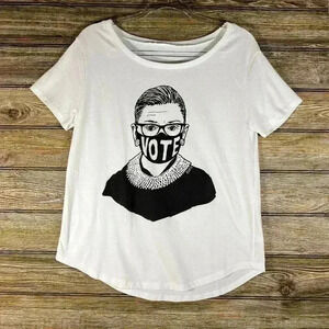 White & Black Cotton RBG Vote Scoop Neck Tshirt Size Med Large Short Sleeve